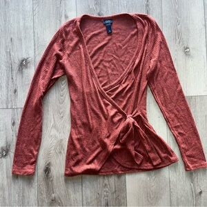 Daytrip ribbed wrap long sleeve top soft rust